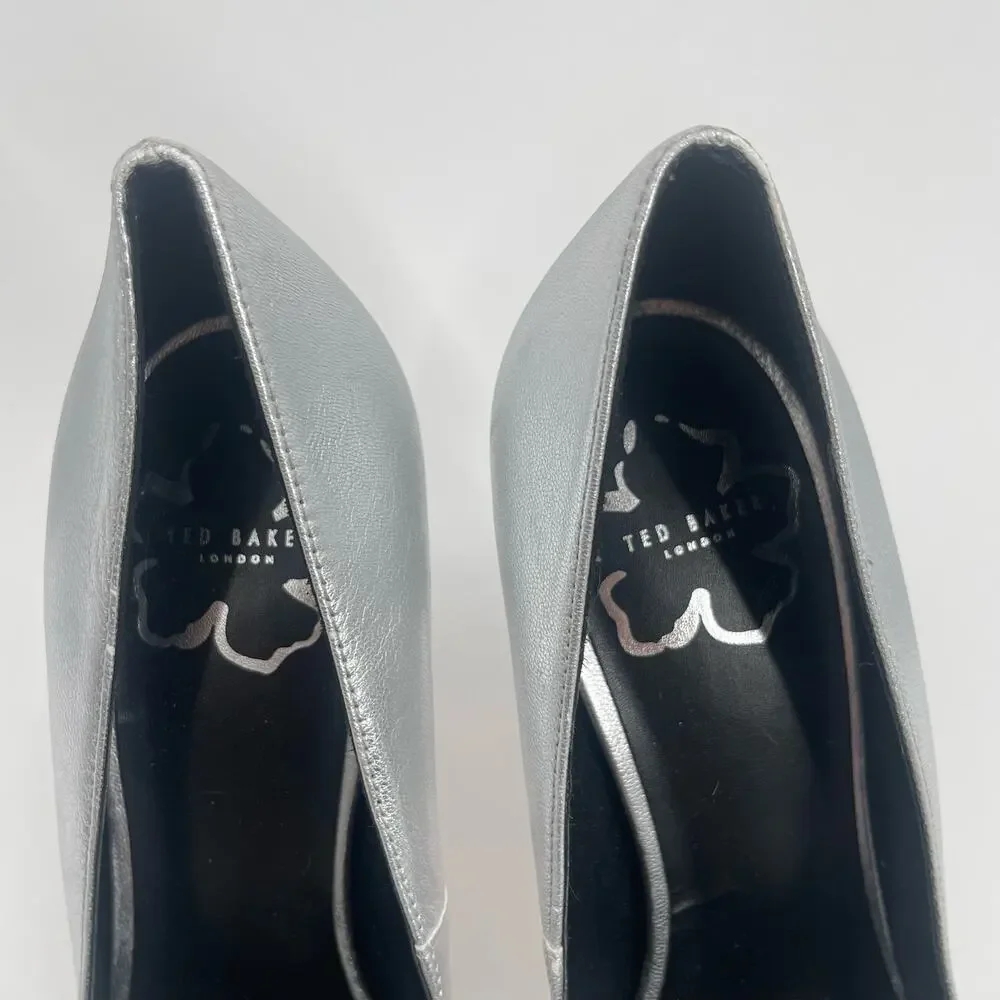 TED BAKER Ryal Heels Size 39 (US Size 9) Pump Silver Bow Metallic Feminine Bride